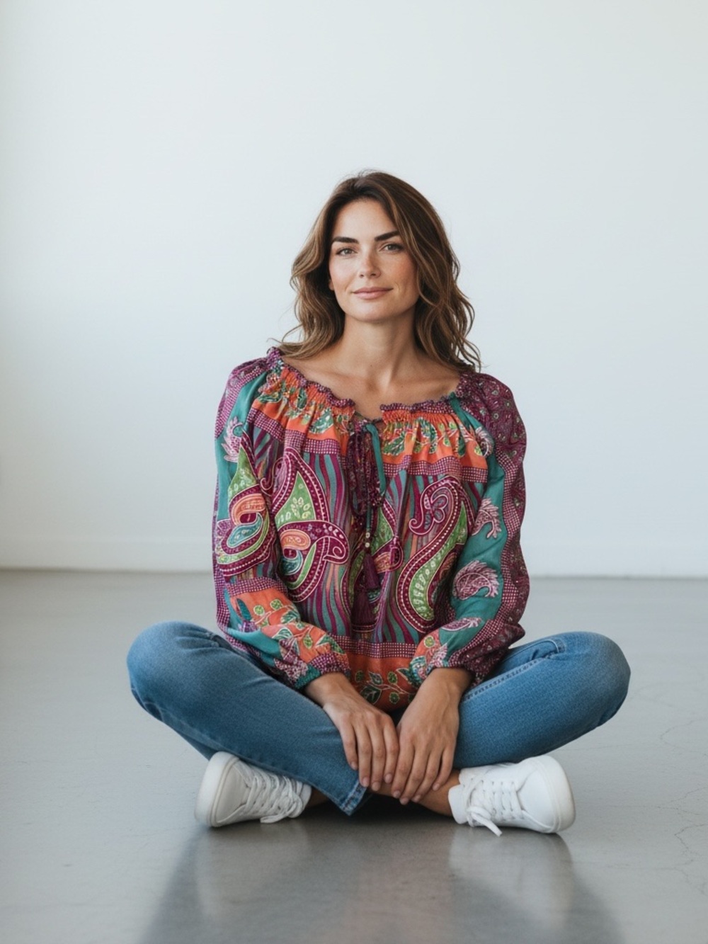 Purple Paisley Karma Highway Blouse (one size fits all) Off-Shoulder Top, NWOT